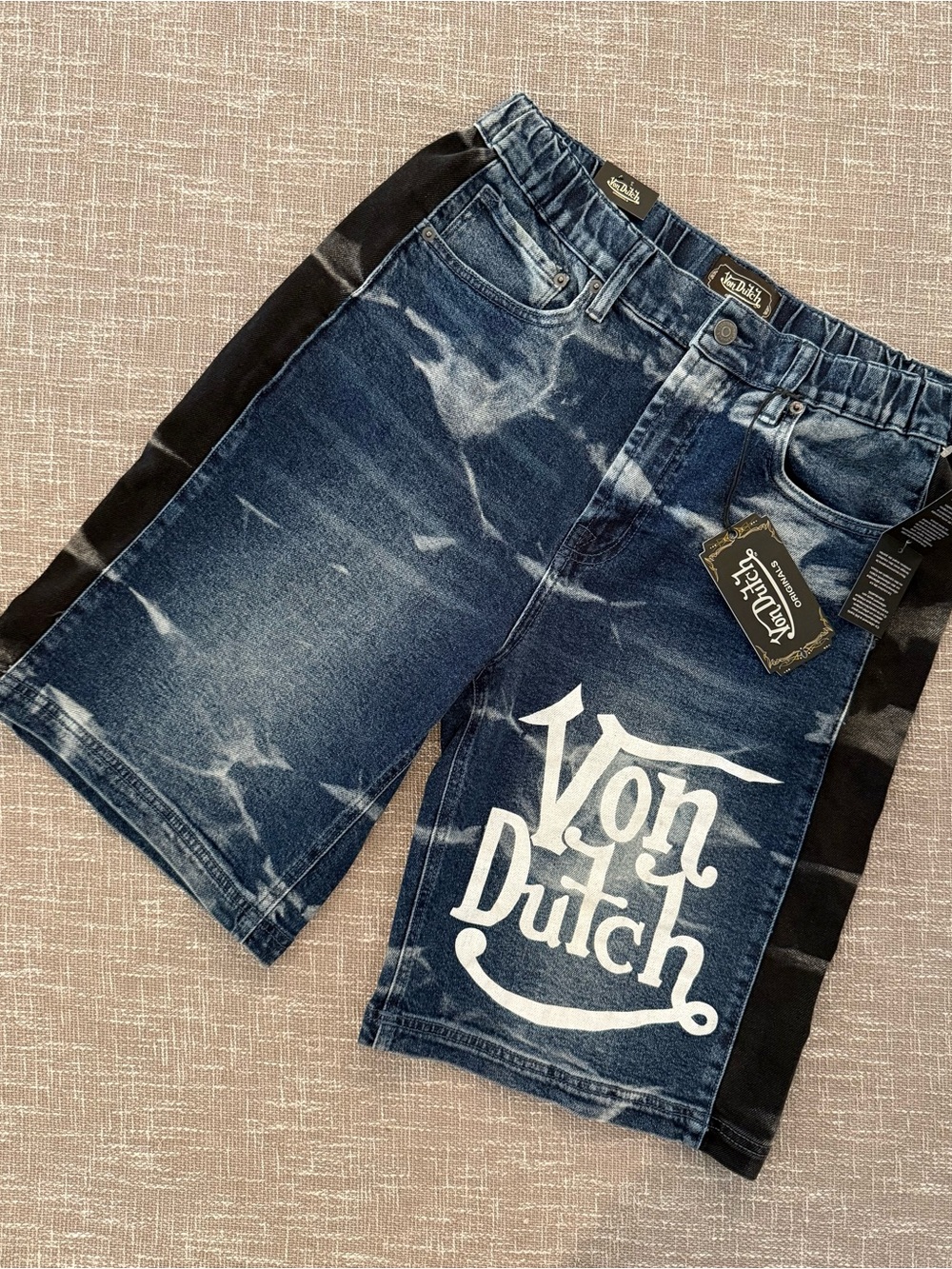 Von Dutch Blue Tie-Dye Denim Shorts MENS MEDIUM BRAND NEW